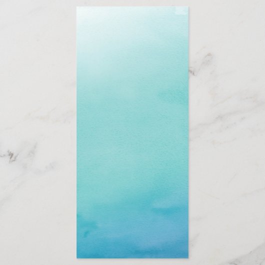 Blue & Blauwgroen Ombre Waterverf Wedding Menu Kaa (Achterkant)