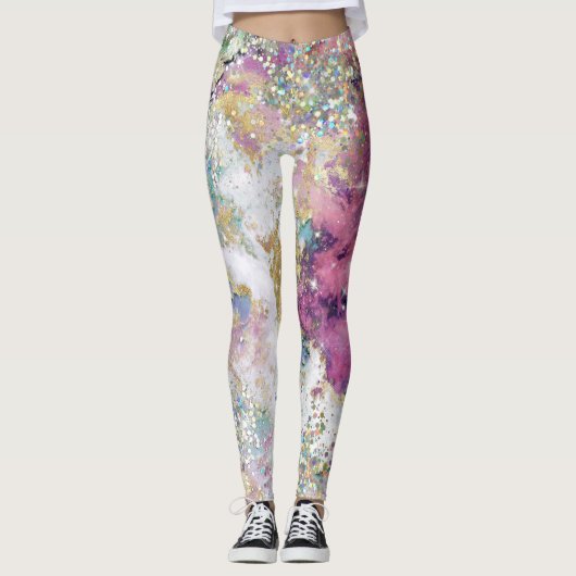 Blue Blauwgroen Paars Gold Galaxy Star Glitter Ele Leggings (Voorkant)