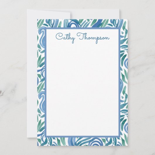 Blue Blauwgroen Paisley Waterverf, speciaal aangep Notitiekaartje (Voorkant)