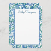 Blue Blauwgroen Paisley Waterverf, speciaal aangep Notitiekaartje (Voorkant / Achterkant)