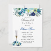 Blue Blauwgroen Peony Brunch & Bubble Invitations Kaart (Voorkant)
