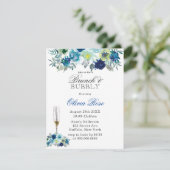 Blue Blauwgroen Peony Brunch & Bubble Invitations Kaart (Staand voorkant)
