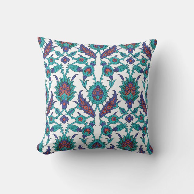 Blue Blauwgroen Red White Oriental Floral Pattern Kussen (Voorkant)