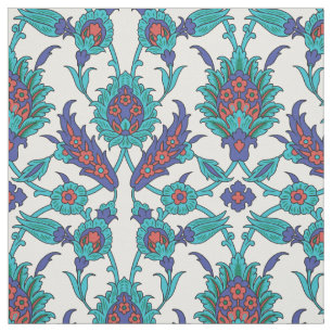 Blue Blauwgroen Red White Oriental Floral Pattern Stof