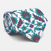 Blue Blauwgroen Red White Oriental Floral Pattern Stropdas (Opgerold)