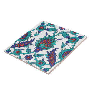 Blue Blauwgroen Red White Oriental Floral Pattern Tegeltje