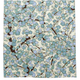 Blue Blauwgroen Sakura Fine  Japans Floral Douchegordijn