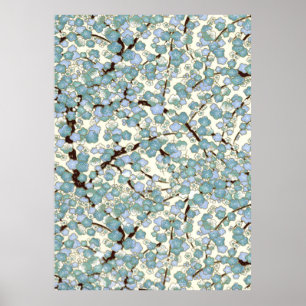 Blue Blauwgroen Sakura Fine Japans Kimono Poster