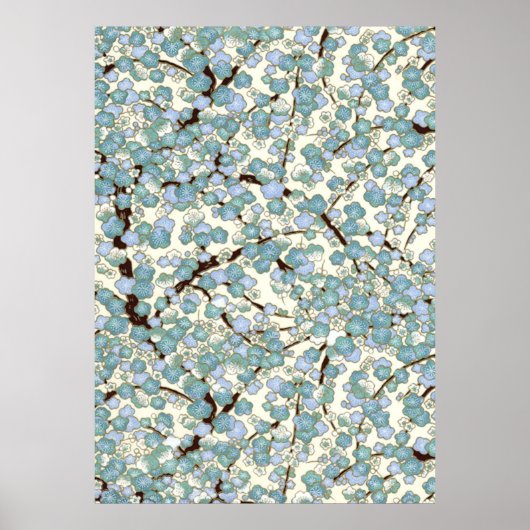 Blue Blauwgroen Sakura Fine Japans Kimono Poster (Voorkant)