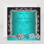 Blue Blauwgroen Silver Floral Rozen Birthday Party Kaart (Achterkant)