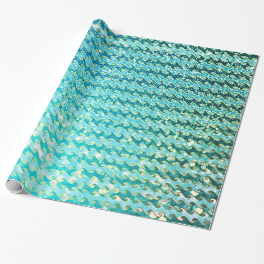 Blue Blauwgroen Sparkle Ocean Mermaid Waves Patroo Cadeaupapier (Uitgerold)