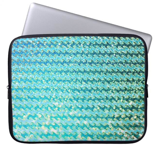 Blue Blauwgroen Sparkle Ocean Mermaid Waves Patroo Laptop Sleeve (Voorkant)