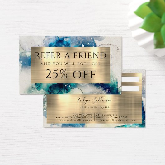 Blue Blauwgroen Waterverf and Gold Foil Reference  Visitekaartje (Bureau)