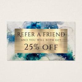 Blue Blauwgroen Waterverf and Gold Foil Reference Visitekaartje