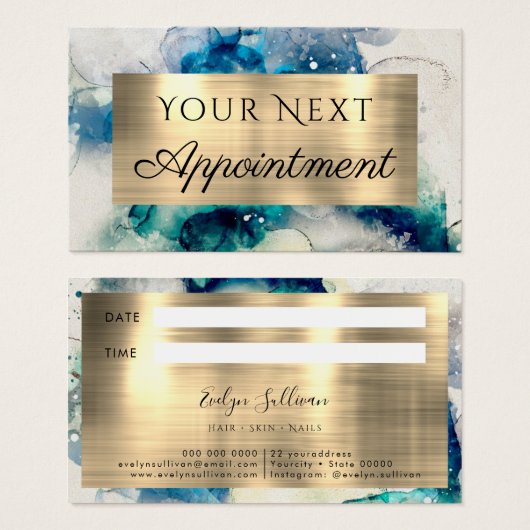 Blue Blauwgroen Waterverf Appointment Card Visitekaartje (Voorkant /achterkant)