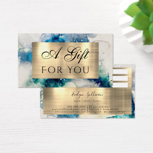 Blue Blauwgroen Waterverf en Gold Foil Gift Kaart (Bureau)