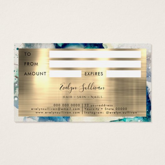 Blue Blauwgroen Waterverf en Gold Foil Gift Kaart (Achterkant)