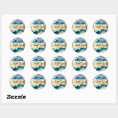 Blue Blauwgroen Waterverf en Gold Foil Hartelijk d Ronde Sticker (Vel)