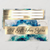 Blue Blauwgroen Waterverf Gold Foil Cadeaubon (Voorkant / Achterkant)