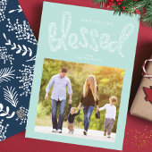 Blue Blessed Kerstmis Religious Custom Photo Feestdagenkaart