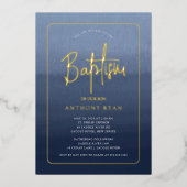 Blue Blessings Baptism Invitation Folie Uitnodiging (Voorkant)