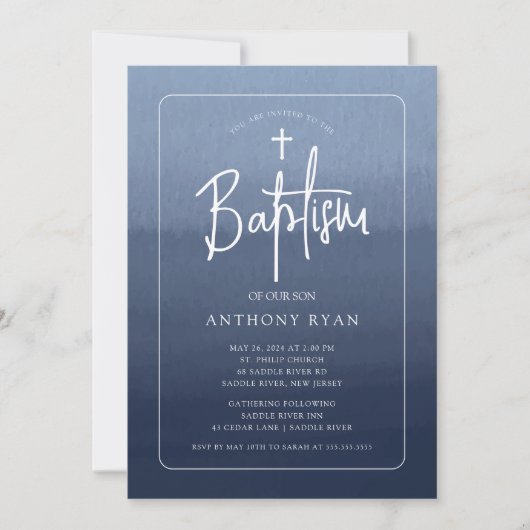 Blue Blessings Baptism Invitation Kaart (Voorkant)