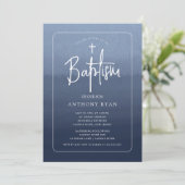 Blue Blessings Baptism Invitation Kaart (Staand voorkant)