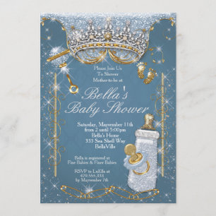Blue Bling Glitter Baby Shower-uitnodigingen Kaart