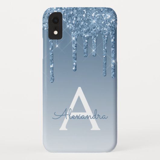 Blue Bling | Luxe Sparkle Glitter Monogram Case-Mate iPhone Case (Achterkant)