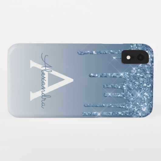 Blue Bling | Luxe Sparkle Glitter Monogram Case-Mate iPhone Case (Achterkant (horizontaal))