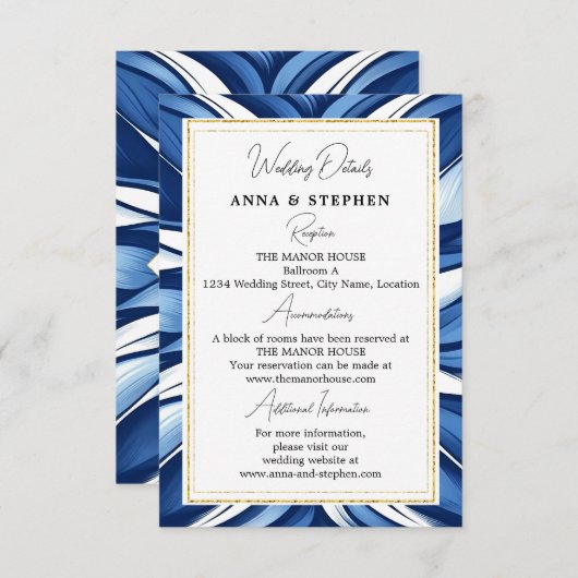 Blue Bliss Floral Wedding Details Informatiekaartje (Voorkant / Achterkant)