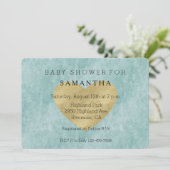 Blue Bliss Gold Heart baby shower Kaart (Staand voorkant)