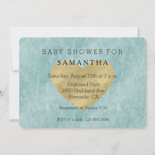 Blue Bliss Gold Heart baby shower Kaart (Voorkant)