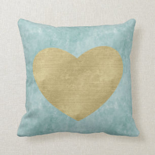 Blue Bliss Gold Heart Kussen