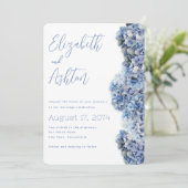 Blue Bliss Wedding Floral Side Border Kaart (Staand voorkant)