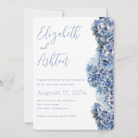 Blue Bliss Wedding Floral Side Border Kaart (Voorkant)