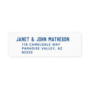 Blue Block Letter Easy to Read Return-adres Etiket