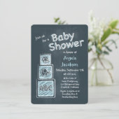 Blue Blocks Chalkboard Baby shower Uitnodiging (Staand voorkant)