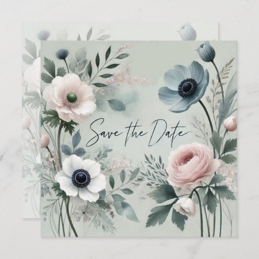 BLUE BLOOM DE DATUM OPSLAAN KAART (Voorkant / Achterkant)