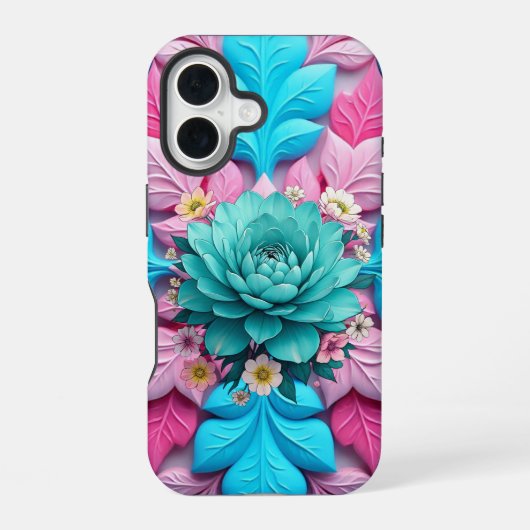 "Blue Bloom Harmony" iPhone 16 Hoesje (Achterkant)