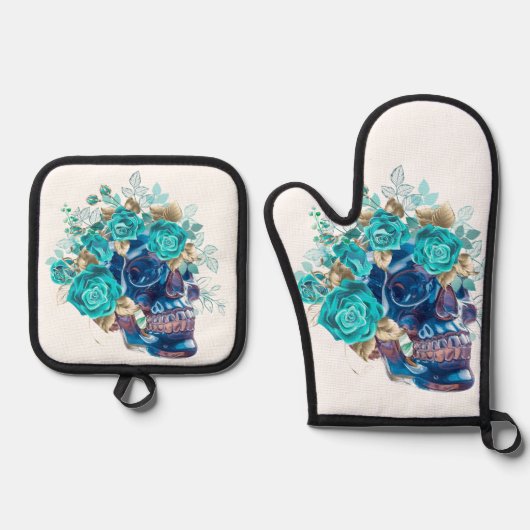 Blue Bloom Requiem Ovenwant & Pannenlap Set (Voorkant)