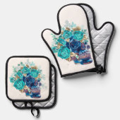 Blue Bloom Requiem Ovenwant & Pannenlap Set (Voorkant / Achterkant)