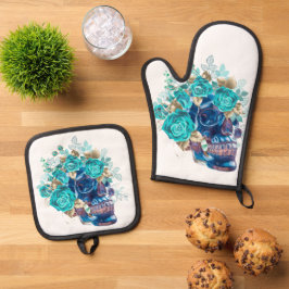 Blue Bloom Requiem Ovenwant & Pannenlap Set