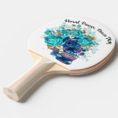 Blue Bloom Requiem Ping Pong Paddle – Artistic Flo Tafeltennisbatje (Voorkant Gekanteld)