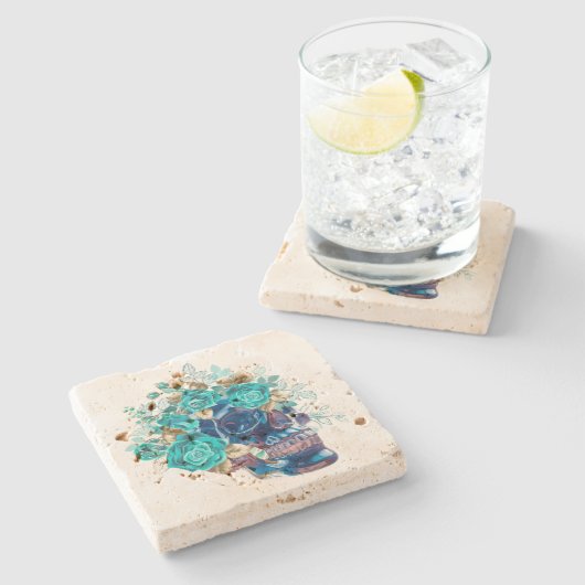 Blue Bloom Requiem Stenen Onderzetter (Zijkant)