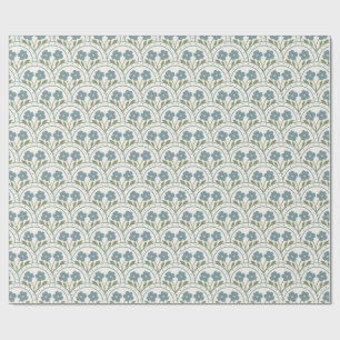Blue Bloom Scallop Herhalingspatroon Cadeaupapier