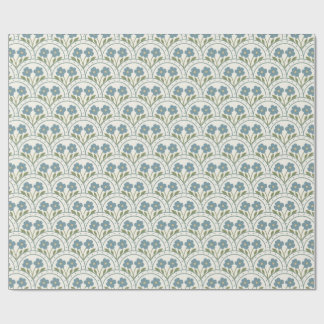 Blue Bloom Scallop Herhalingspatroon Cadeaupapier