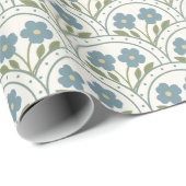 Blue Bloom Scallop Herhalingspatroon Cadeaupapier (Rol Hoek)