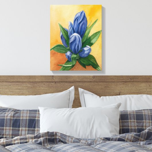"Blue Bloom" – Waterverf Bloemencanvas Canvas Afdruk (Insitu (Slaapkamer))