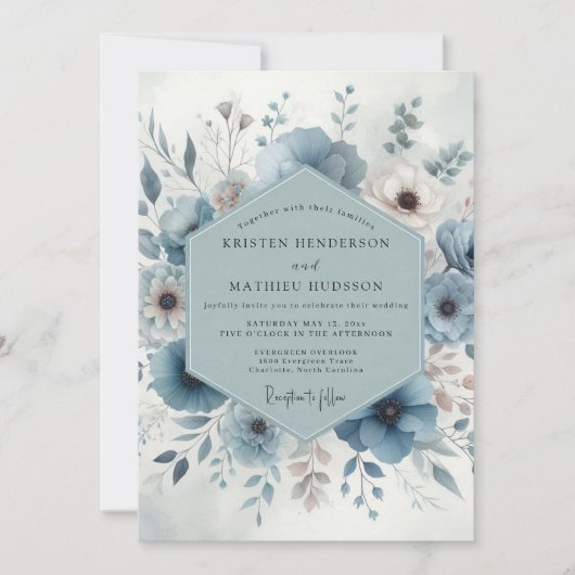 Blue Bloom Wedding Kaart (Voorkant)